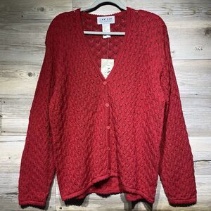Jantzen Vintage Cardigan Sweater Women’s Large Red Crochet Knit Grandma Holiday